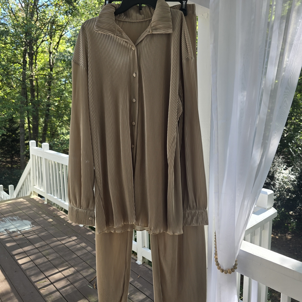 2-Piece Tan Button-Up Set